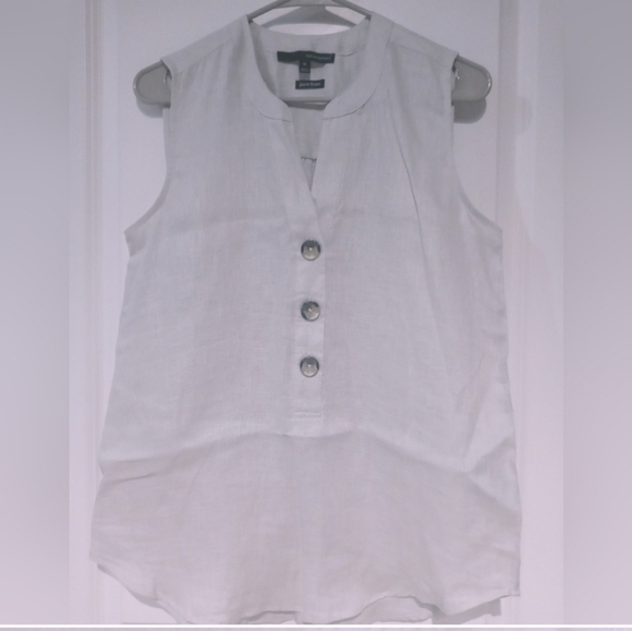 HARVE BENARD 100% LINEN women's medium BEIGE HALF BUTTON TANK - Picture 1 of 6